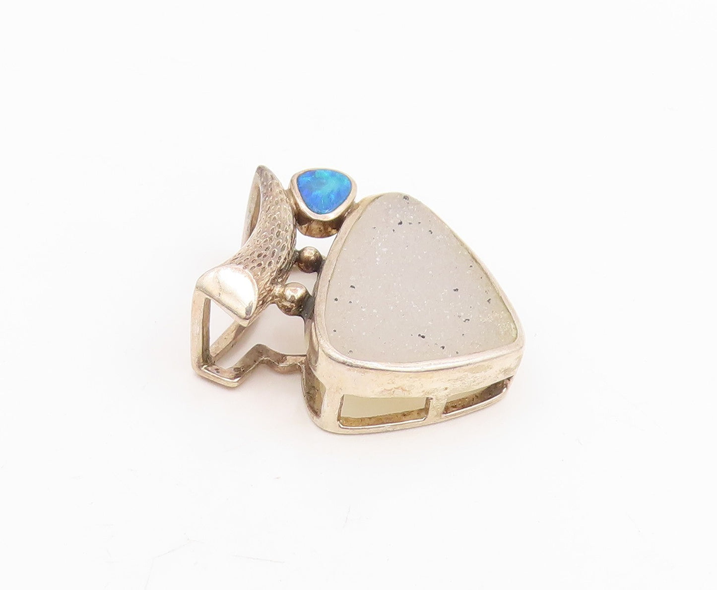 925 Sterling Silver Vintage Pendant WHITNEY KELLY Drusy Quartz & Opal  PT25779