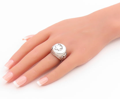 925 Sterling Silver Vintage Ring Solid Celestial Star & Moon Band  Sz 8  RG36095