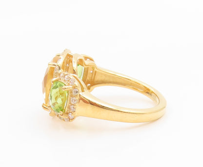 925 Sterling Silver Vintage Ring Gold Over Real Diamonds & Gemstone Sz 7 RG35692