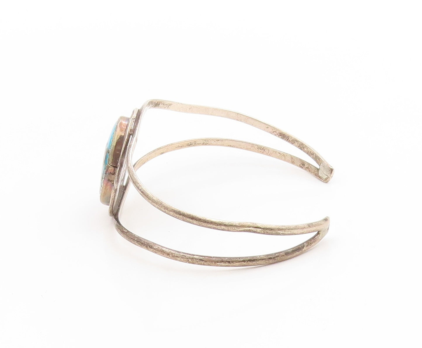 925 Sterling Silver Vintage Bracelet NAVAJO Cabochon Turquoise Cuff  BT11788