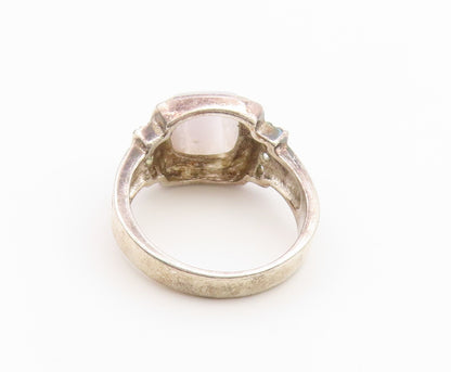 925 Sterling Silver Vintage Ring Milky Moonstone & CZ Ribbed Band  Sz 7  RG36856