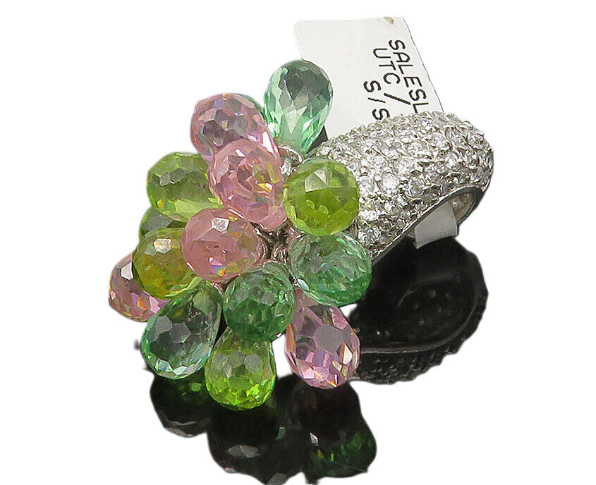 925 Sterling Silver  Faceted Peridot & Pink Topaz Cluster Pendant  PT14070