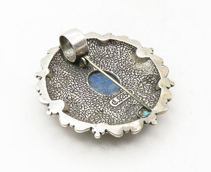 CAROLYN POLLACK RELIOS 925 Silver  Vintage Lapis Lazuli Brooch Pin  BP3573