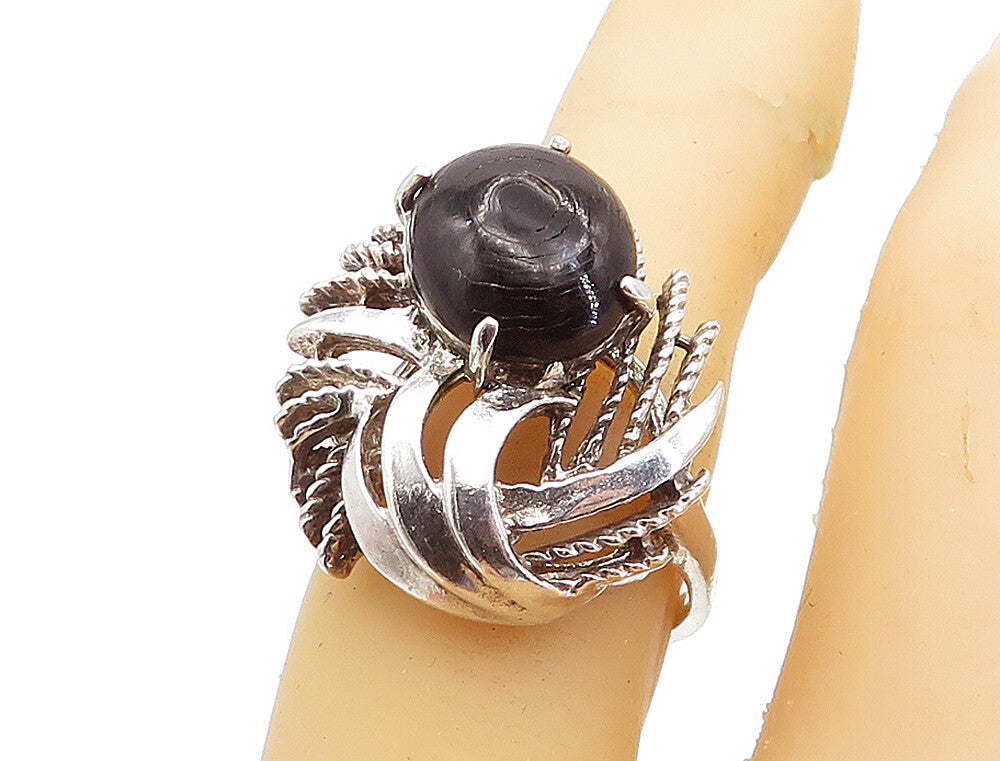 925 Sterling Silver  Vintage Black Onyx Twist Cocktail Ring Sz 6.5  RG4275