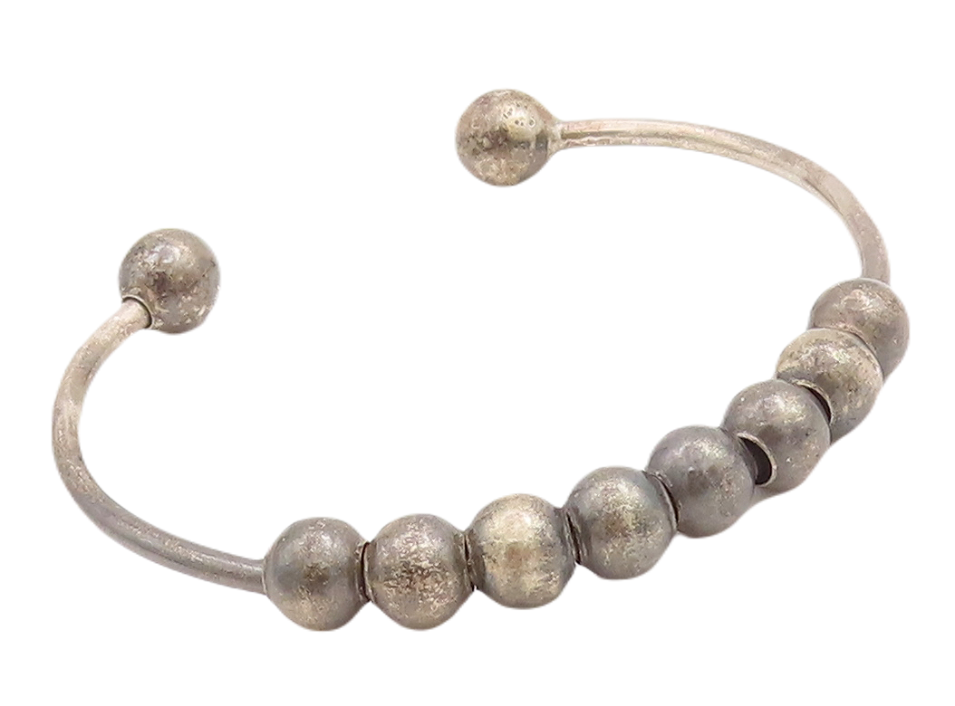 925 Sterling Silver Vintage Bracelet Minimalist Movable Beaded Cuff  BT10706