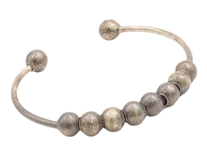 925 Sterling Silver Vintage Bracelet Minimalist Movable Beaded Cuff  BT10706