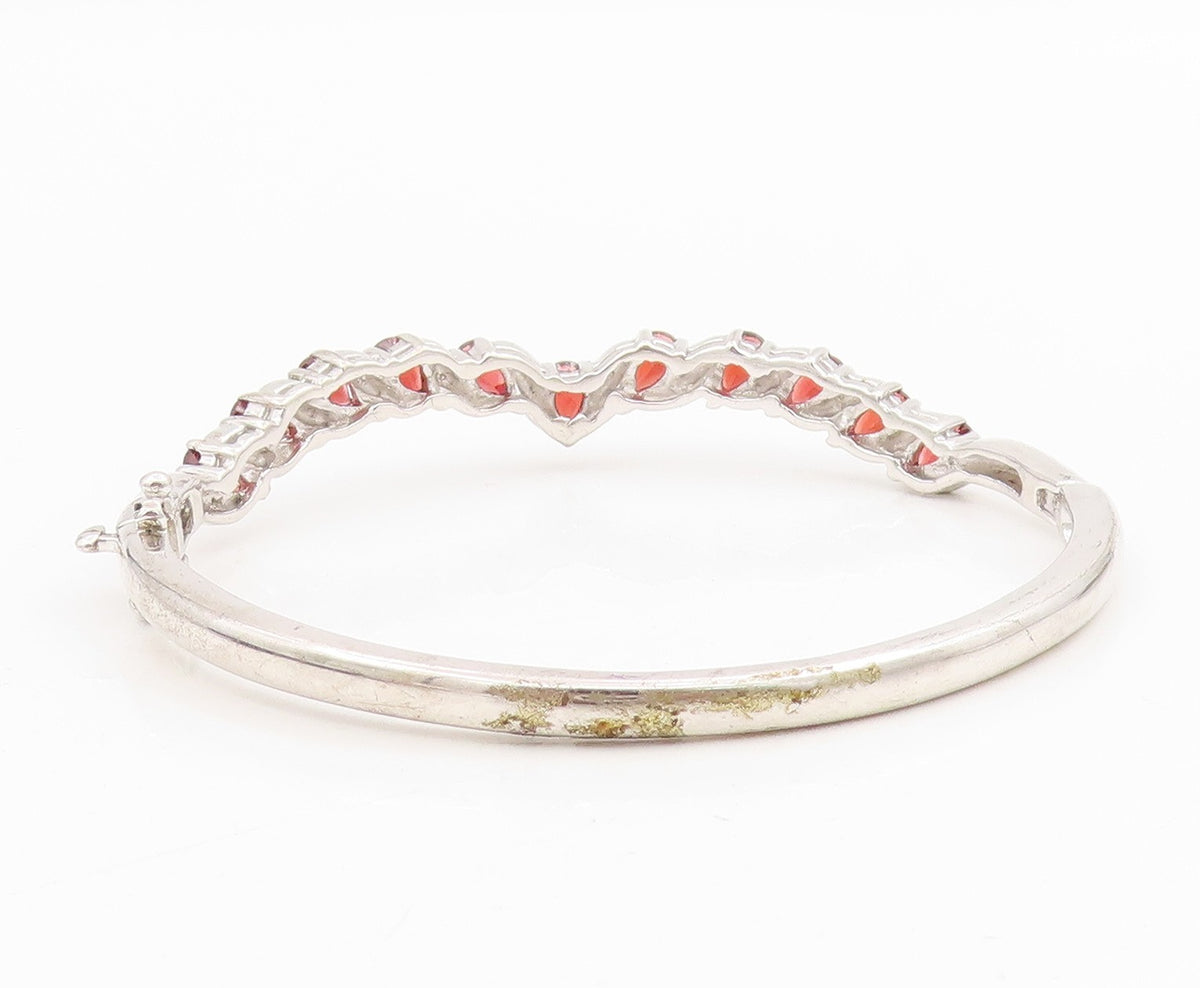 925 Sterling Silver Vintage Bracelet Red Garnet Twisting Ribbon Bangle  BT11605