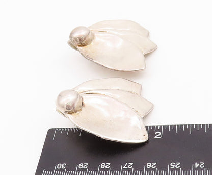 925 Sterling Silver Vintage Earrings Designer Large Puffed Leaves  EG13660