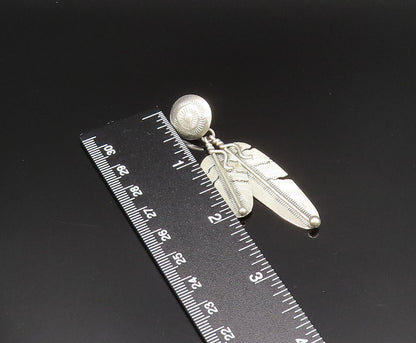 NAVAJO 925 Silver  Vintage Floral Dome & Etched Leaves Earrings  EG11834