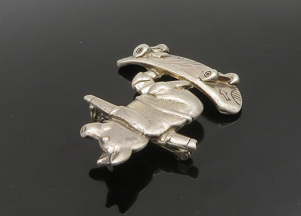 925 Sterling Silver Vintage Shiny Skateboarding Pig Brooch Pin BP9088