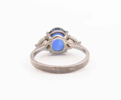 925 Sterling Silver Vintage Ring Classic Blue & White CZ Band  Sz 10  RG36259