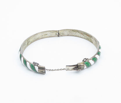 SIAM 925 Silver  Vintage Enamel Striped Pattern Round Bangle Bracelet  BT3415
