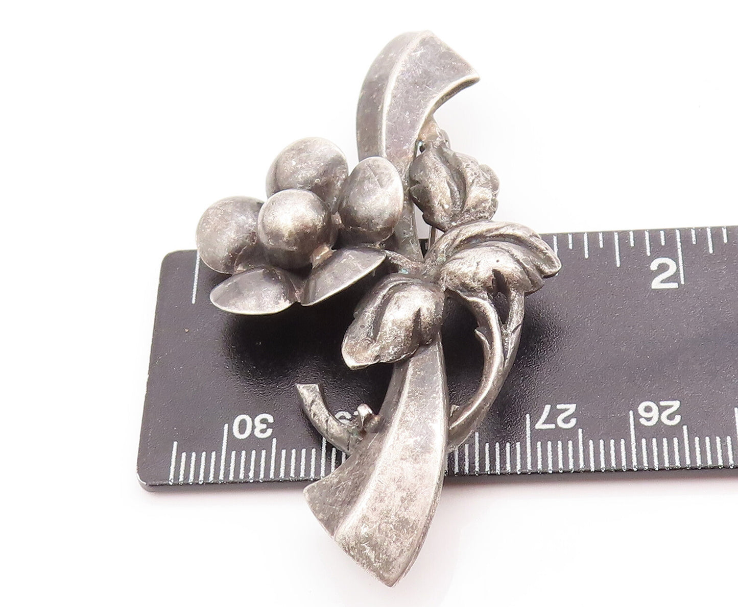 925 Sterling Silver Vintage Brooch Pin Solid Carved Floral Design  BP10995