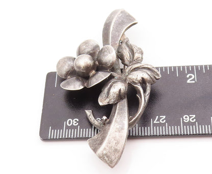 925 Sterling Silver Vintage Brooch Pin Solid Carved Floral Design  BP10995