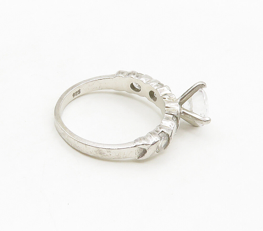 925 Sterling Silver  Cubic Zirconia Solitaire With Accents Ring Sz 7  RG15599