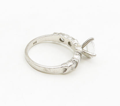 925 Sterling Silver  Cubic Zirconia Solitaire With Accents Ring Sz 7  RG15599