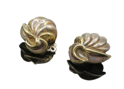 JEM 925 Sterling Silver  Vintage Two Tone Hollow Non Pierce Earrings  EG5239