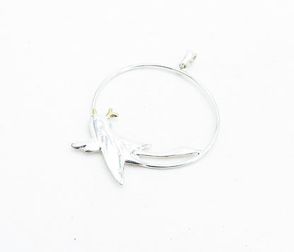 925 Sterling Silver  Shiny Two Tone Flying Bird Open Circle Pendant  PT3588