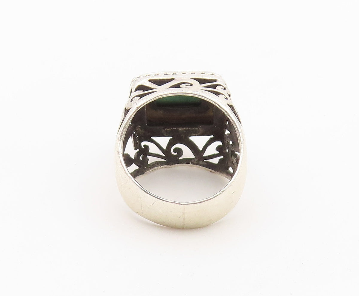 925 Sterling Silver Vintage Ring Turquoise Open Scrollwork Band  Sz 8  RG36633
