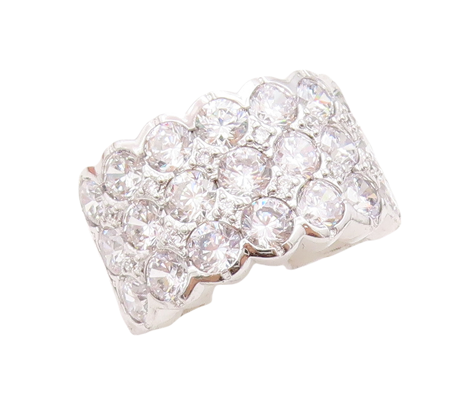 925 Sterling Silver Vintage Ring Designer Large CZ Inlay Band  Sz 7.5  RG30614