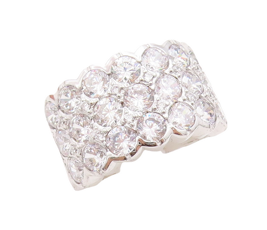 925 Sterling Silver Vintage Ring Designer Large CZ Inlay Band  Sz 7.5  RG30614