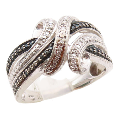 925 Sterling Silver Vintage Ring White & Black CZ Intertwined Band Sz 7 RG36351