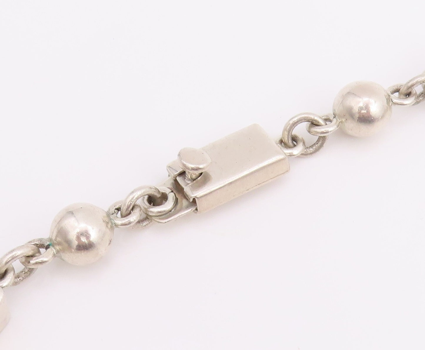 925 Sterling Silver Vintage Necklace MEXICO Geometric Cube & Sphere Chain NE4760