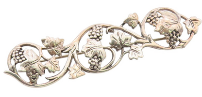 925 Sterling Silver Vintage Brooch Pin MFA Classic Grapevine & Leaf Bar  BP12563