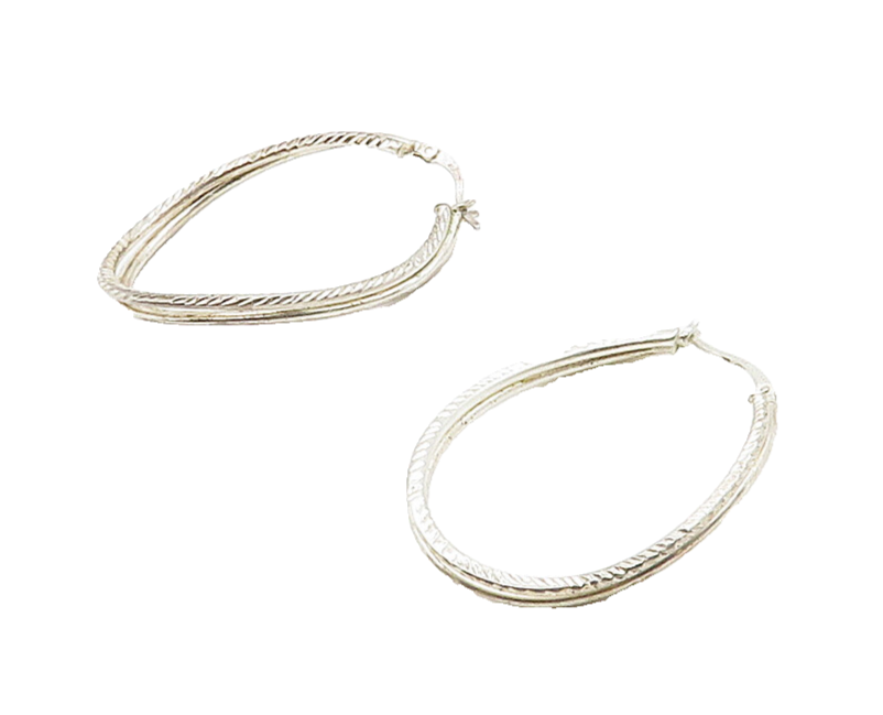925 Sterling Silver  Vintage Shiny Diamond Cut Detail Hoop Earrings  EG8199