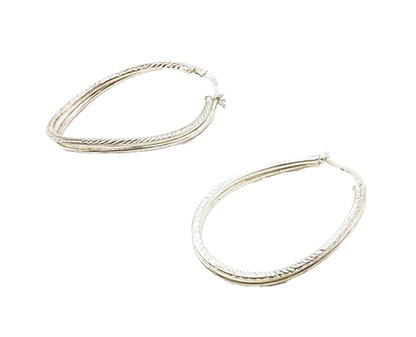925 Sterling Silver  Vintage Shiny Diamond Cut Detail Hoop Earrings  EG8199