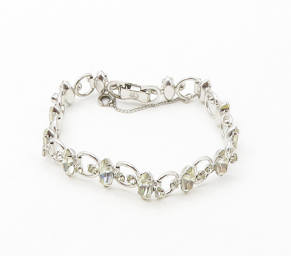 VAN DELL 925 Sterling Silver  Vintage Marquise Topaz Chain Bracelet  BT6595