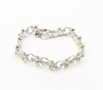 VAN DELL 925 Sterling Silver  Vintage Marquise Topaz Chain Bracelet  BT6595