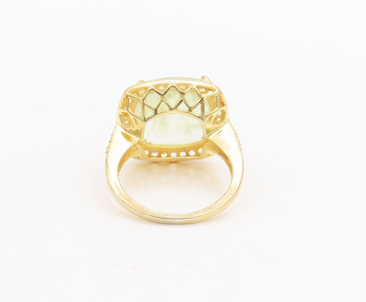 925 Sterling Silver Vintage Ring Gold Plated CZ & Green Gemstone  Sz 7  RG29033