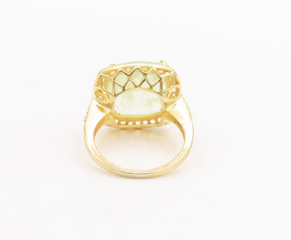 925 Sterling Silver Vintage Ring Gold Plated CZ & Green Gemstone  Sz 7  RG29033