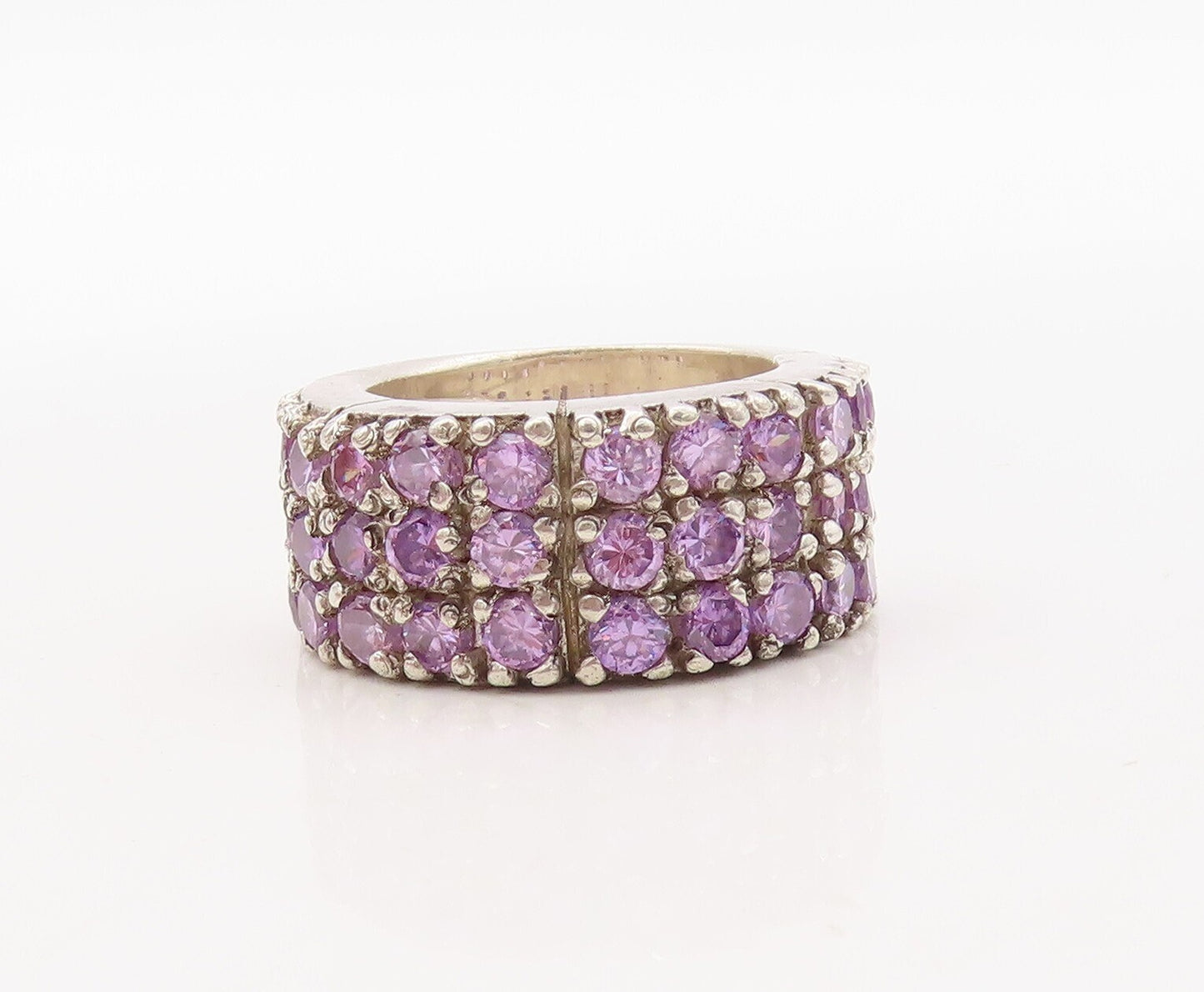 925 Sterling Silver Vintage Ring Solid Round Cut Amethyst Bands  Sz 7  RG31093
