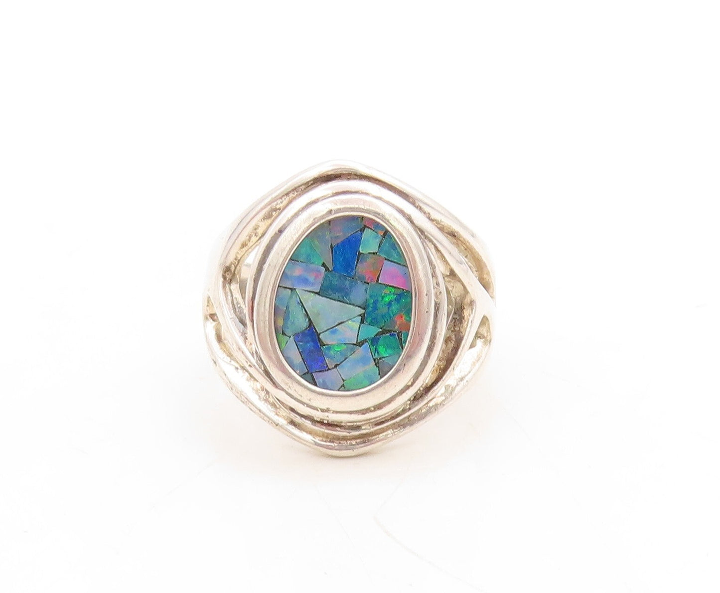 925 Sterling Silver Vintage Ring WHITNEY KELLY Fire Opal Collage  Sz 8  RG31558