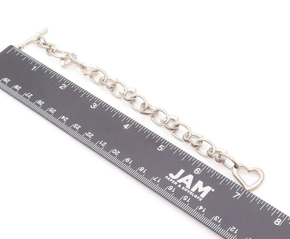 925 Sterling Silver Vintage Bracelet Rings & Cutout Hearts Linked  BT11135