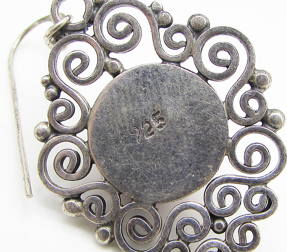 925 Sterling Silver  Vintage Sculpted Floral Filigree Dangle Earrings  EG1931