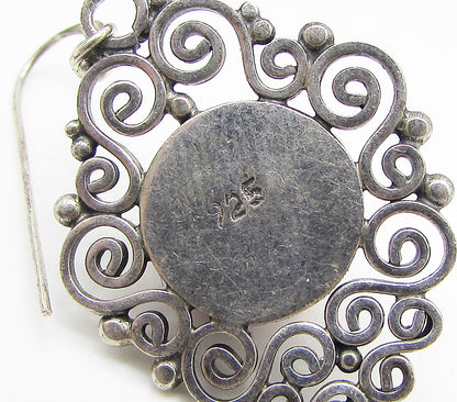925 Sterling Silver  Vintage Sculpted Floral Filigree Dangle Earrings  EG1931