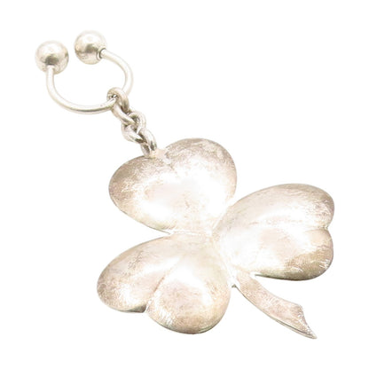 925 Sterling Silver Vintage Keychain Solid Good Luck Leaf Clover Design  TR4016