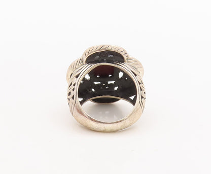 925 Sterling Silver Vintage Ring Swirly Carved Pink Gem & CZ Flower Sz 7 RG29175