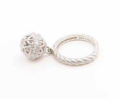 925 Sterling Silver Vintage Ring JUDITH RIPKA CZ Dangle Ball  Sz 7  RG36937