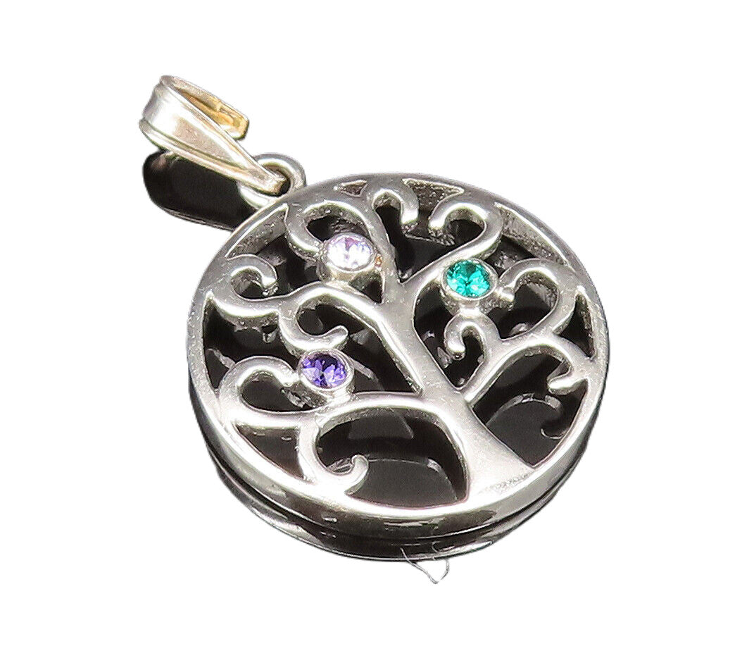 925 Silver  Vintage Amethyst Kunzite & Emerald Tree Of Life Pendant  PT21152