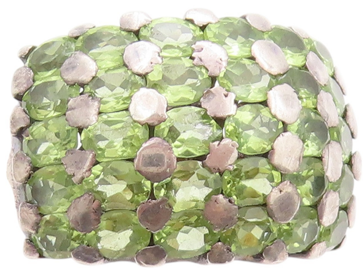 925 Sterling Silver Vintage Ring Oval Cut Peridot Inlay Broad Band Sz 6  RG32790