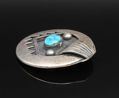 JH NAVAJO 925 Silver  Vintage Carved Paw Motif Turquoise Brooch Pin  BP9818