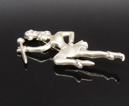 925 Sterling Silver  Vintage Carved Dutch Dancer Motif Brooch Pin  BP10058