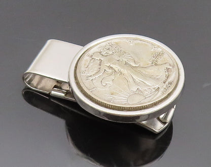 DAVID DONAHUE 925 Silver  Vintage Carved Circular Coin Solid Money Clip TR3581