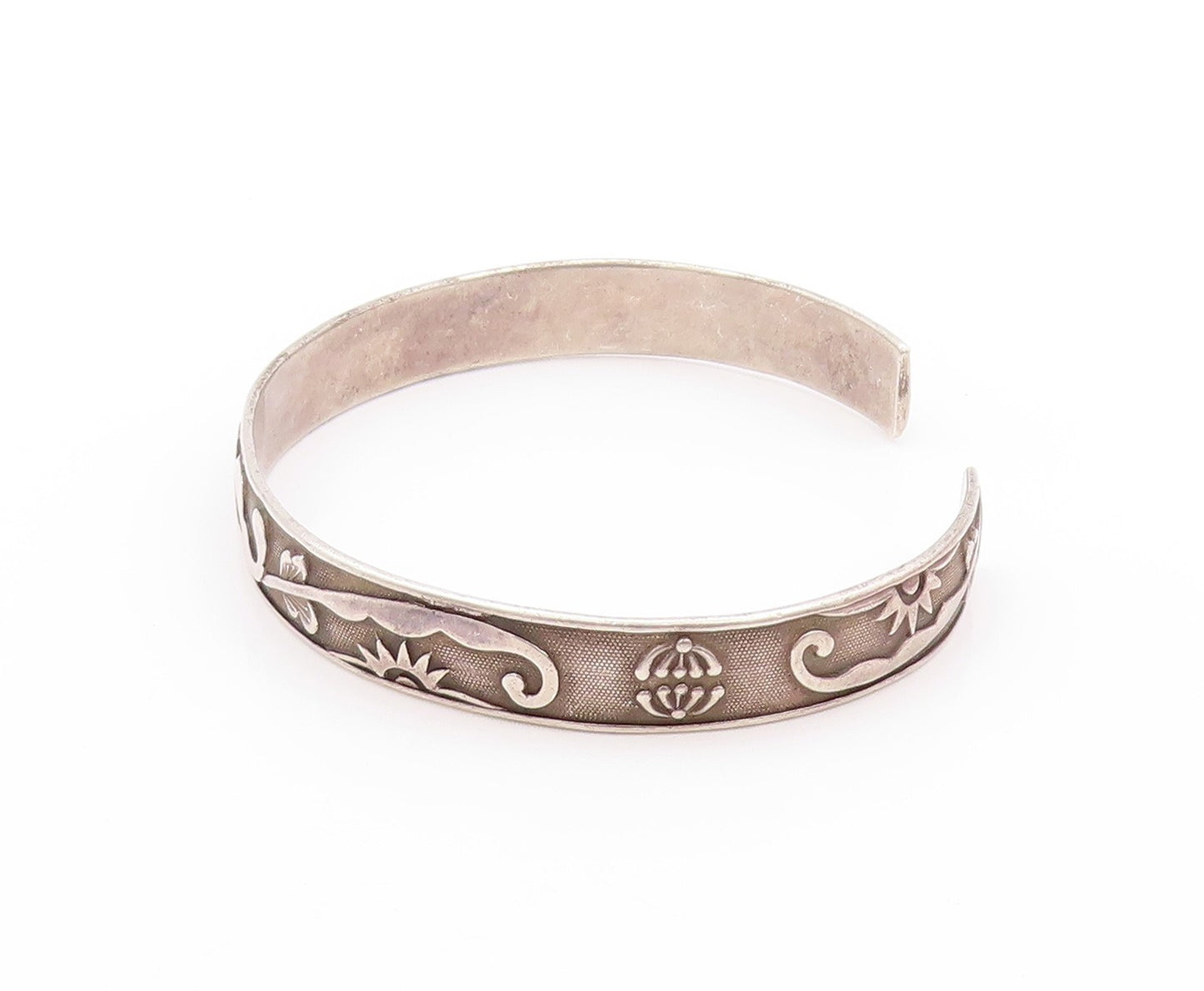 925 Sterling Silver Vintage Bracelet CHINESE EXPORT Antique Floral Cuff  BT11188