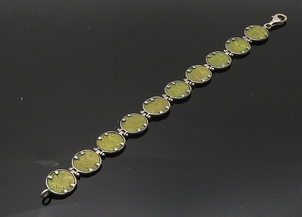 DESIGNER 925 Sterling Silver Vintage Textured Round Link Chain Bracelet BT8136