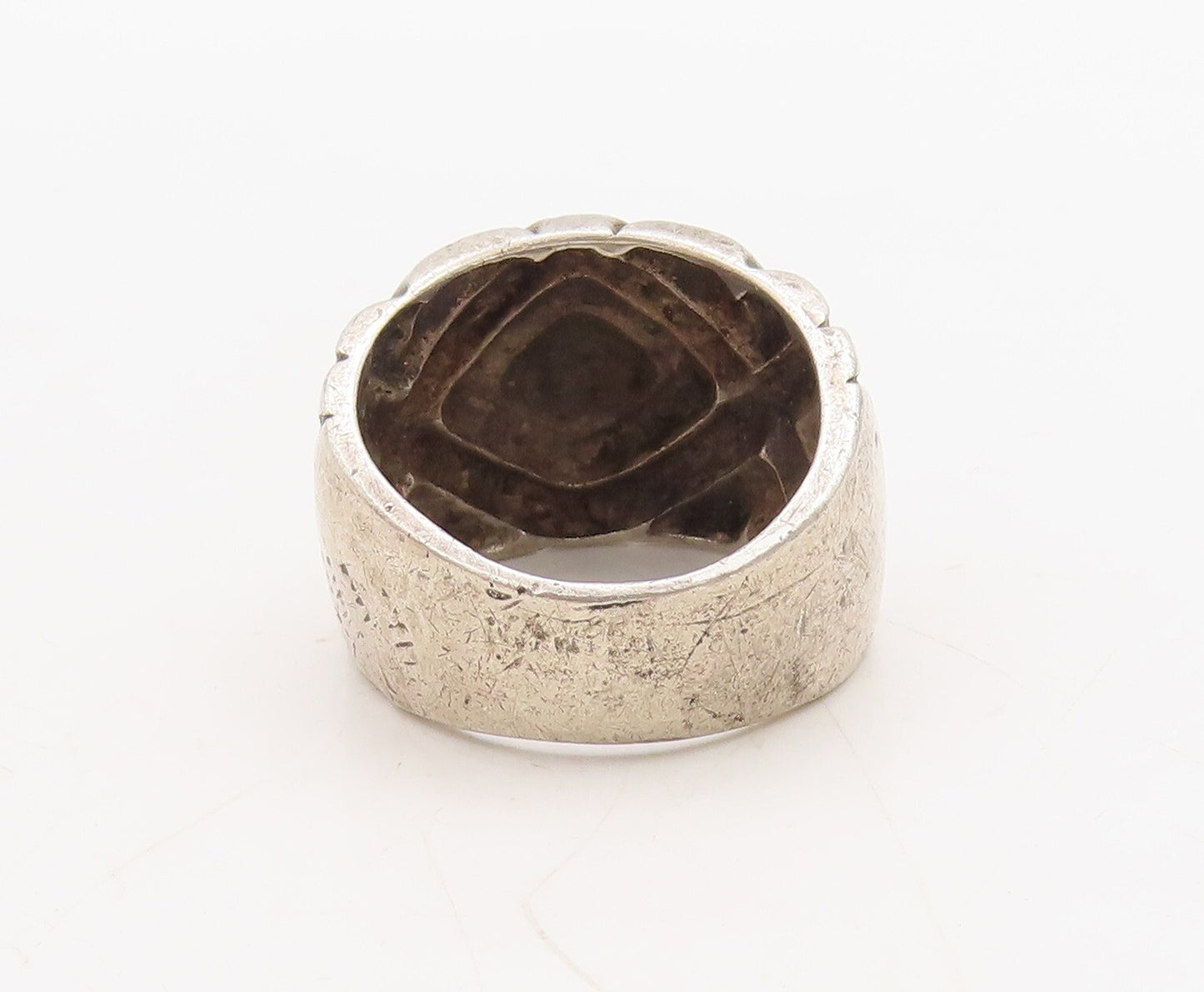 925 Sterling Silver Vintage Ring Solid Diamond Shape Etched  Sz 7  RG31685